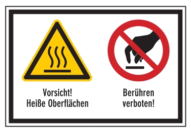 Vorsicht! Heiße Oberflächen/Berühren verboten