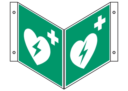 Artikelbild des Artikels “Winkelschild E010 Automatisierter externer Defibrillator “